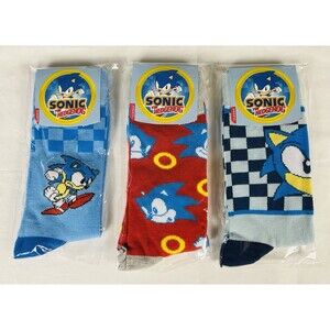 Sonic the Hedgehog Crew Socks Sock Size 9-11  Novelty Classic Fun Lot of 3 New